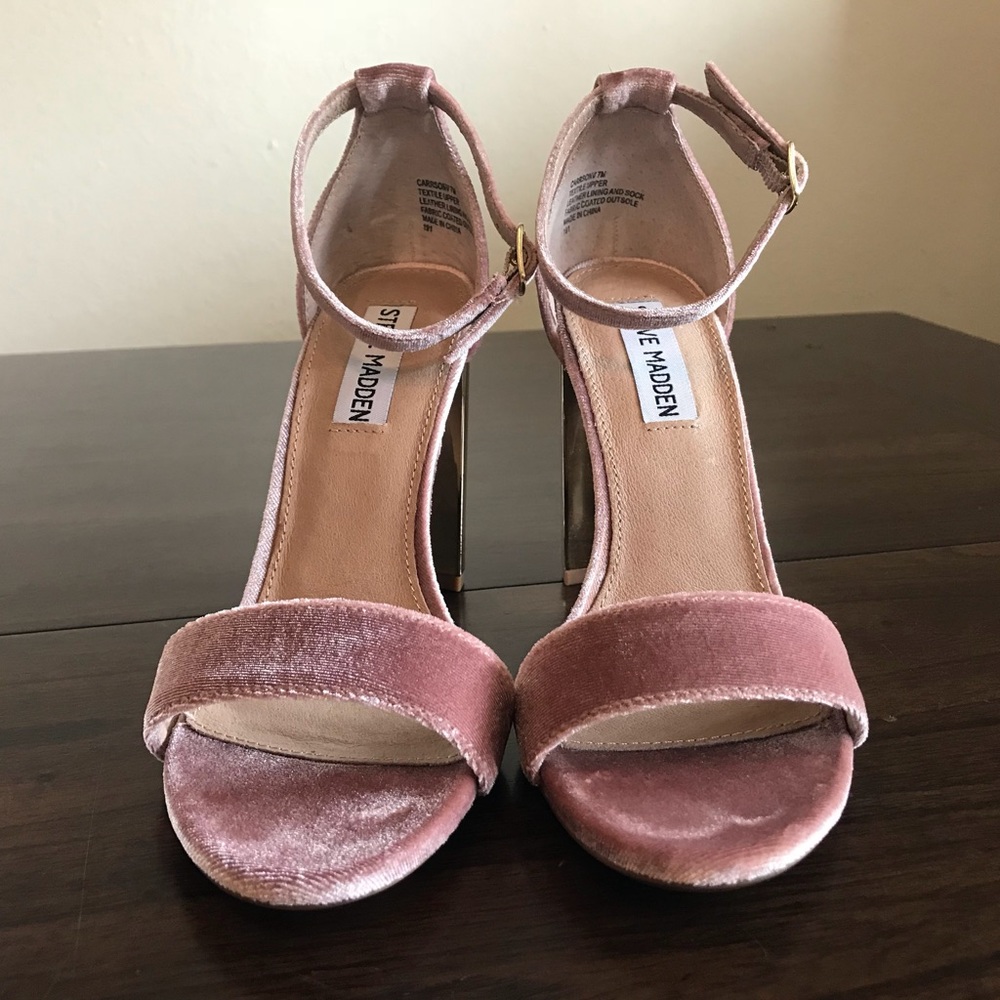 STEVE MADDEN Pink Velvet & Gold Ankle Strap Heels